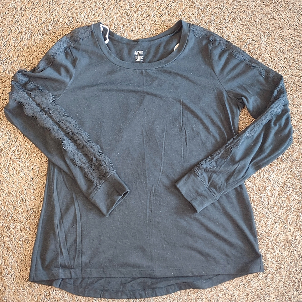Simple black top with long lace sleeves by a.n.a (a new approach) womens sz L